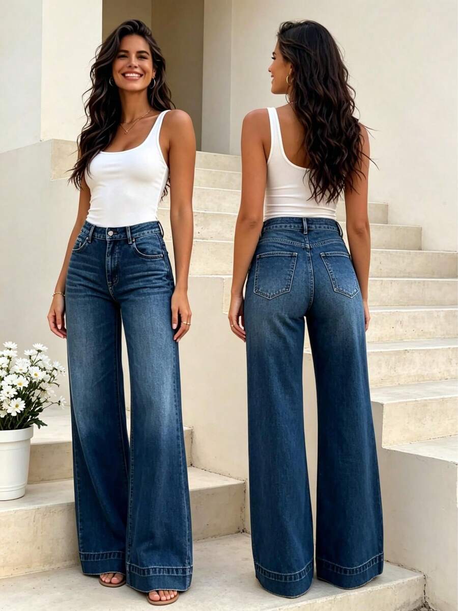 Women's high-waisted wide-leg jeans – product photo 1