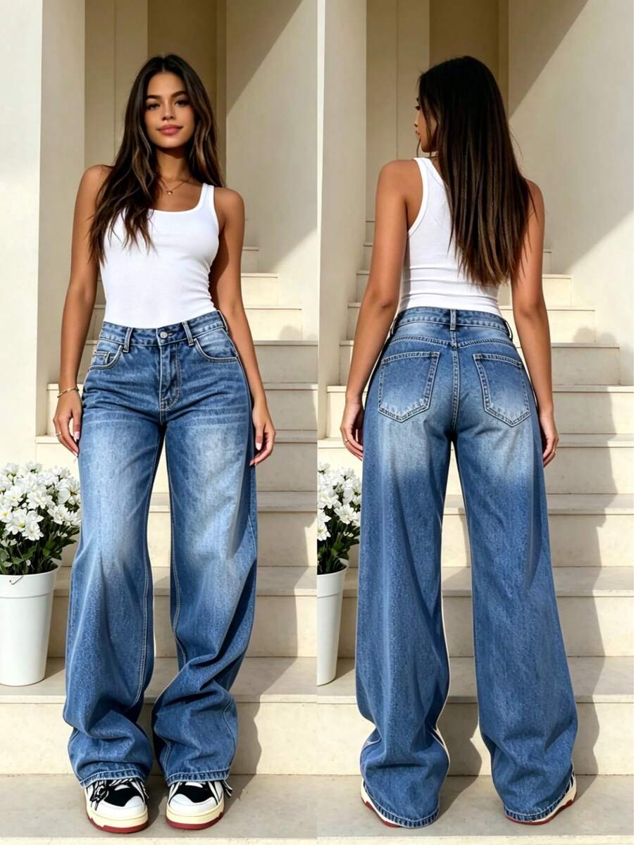 Women's high-waisted wide-leg jeans – product photo 7