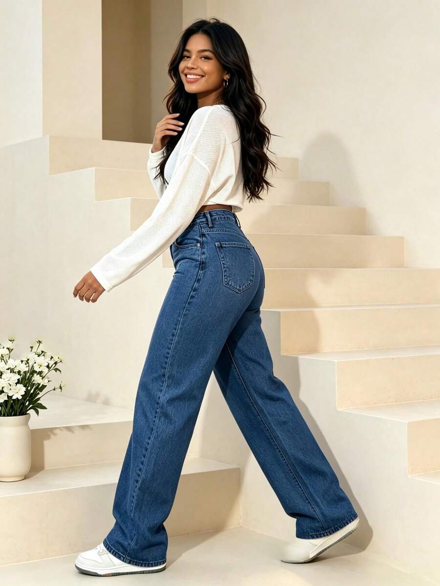 Women's high-waisted wide-leg jeans – product photo 17