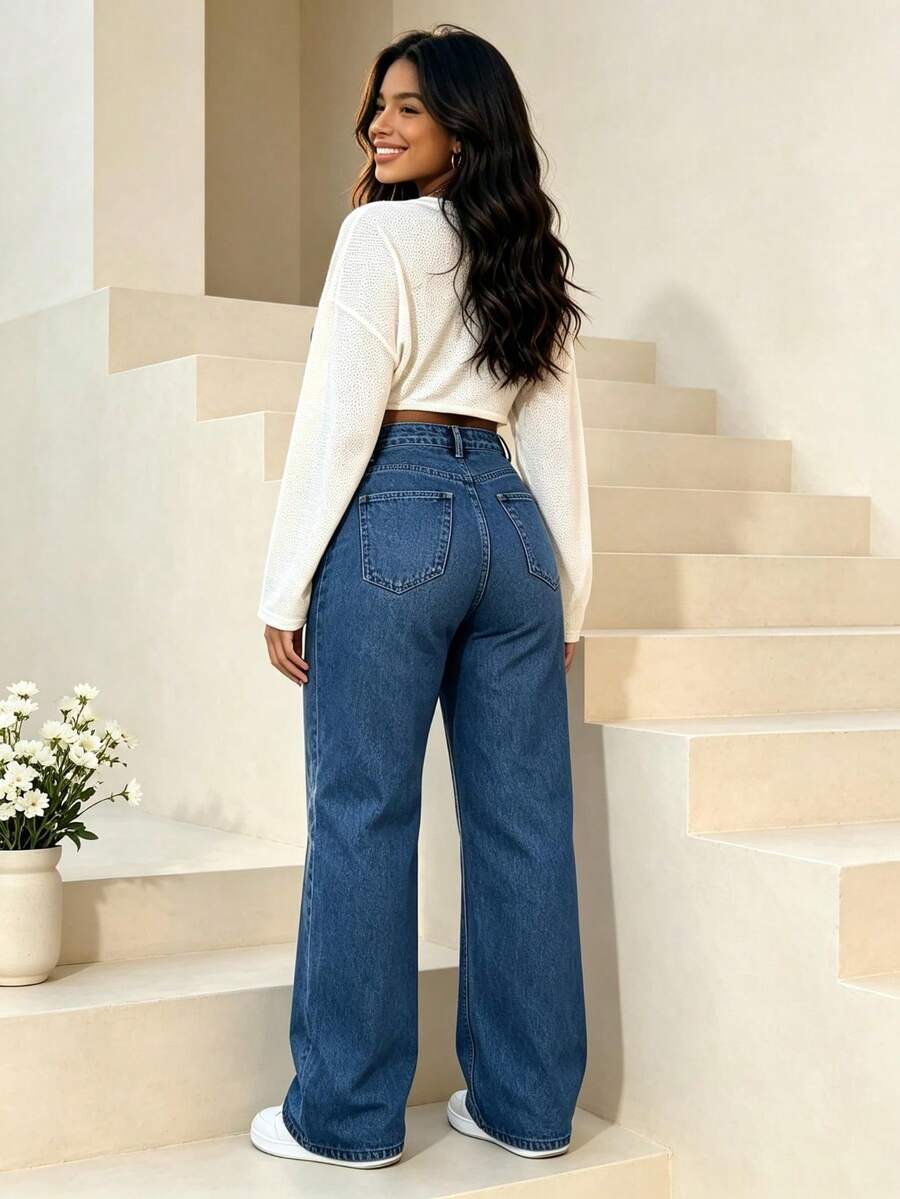 Women's high-waisted wide-leg jeans – product photo 18