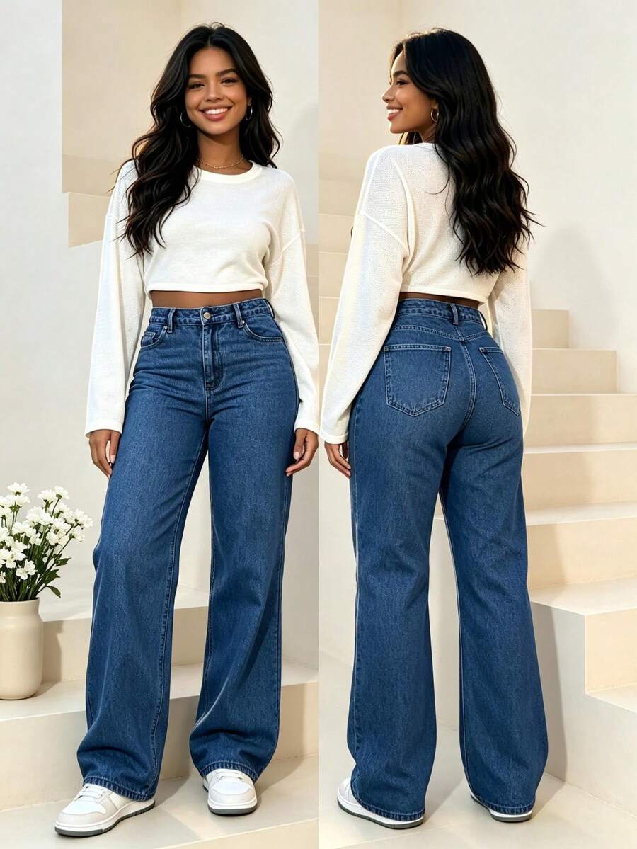 Women's high-waisted wide-leg jeans – product photo 16