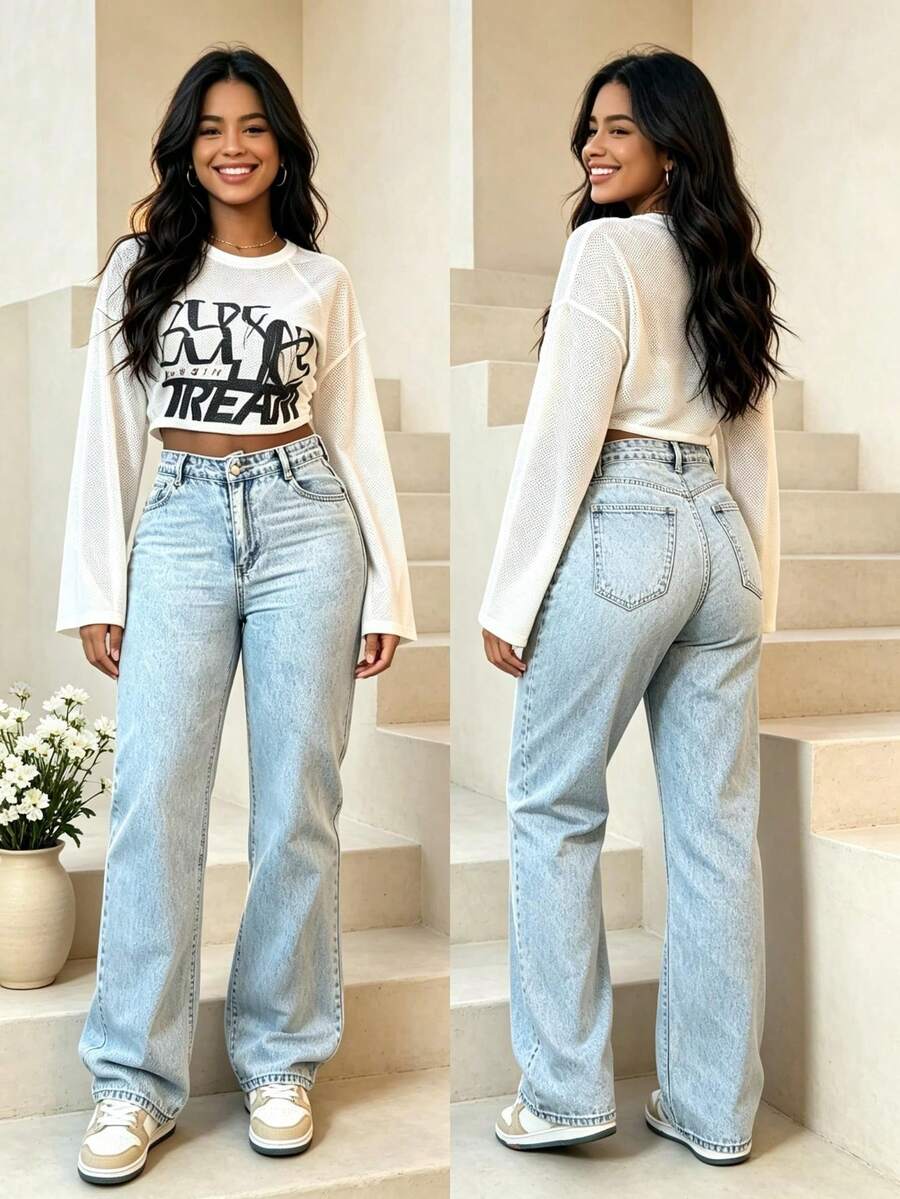 Women's high-waisted wide-leg jeans – product photo 19