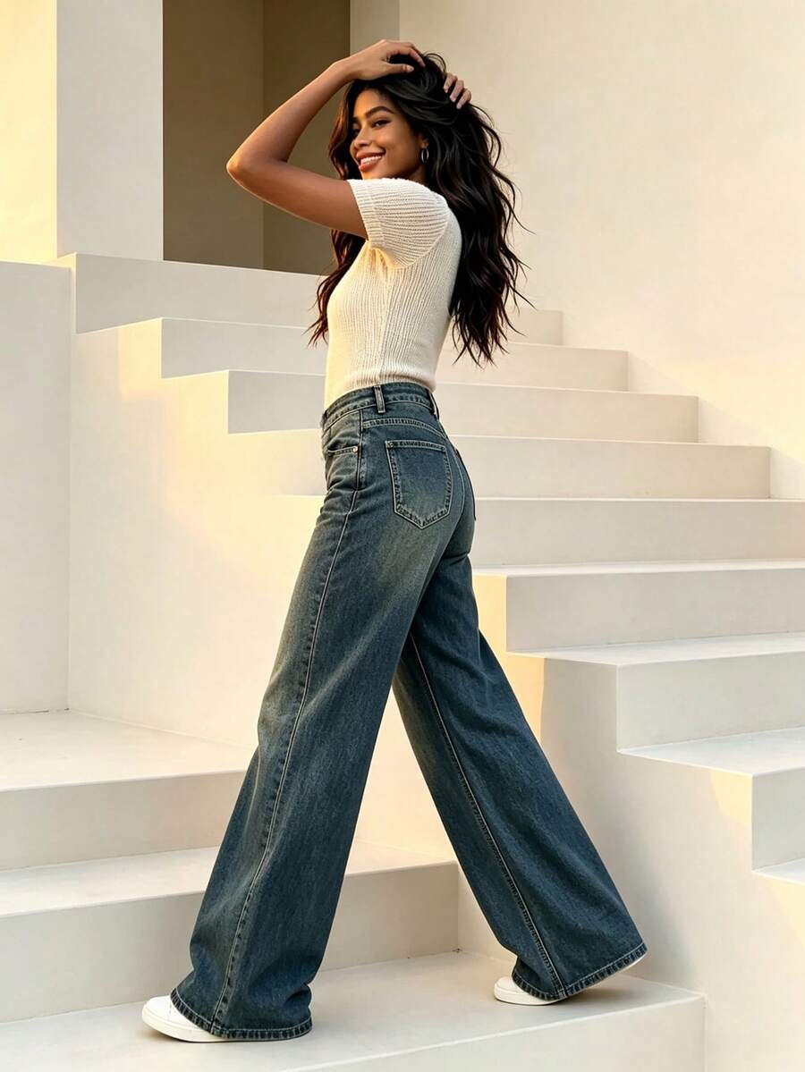 Women's high-waisted wide-leg jeans – product photo 30