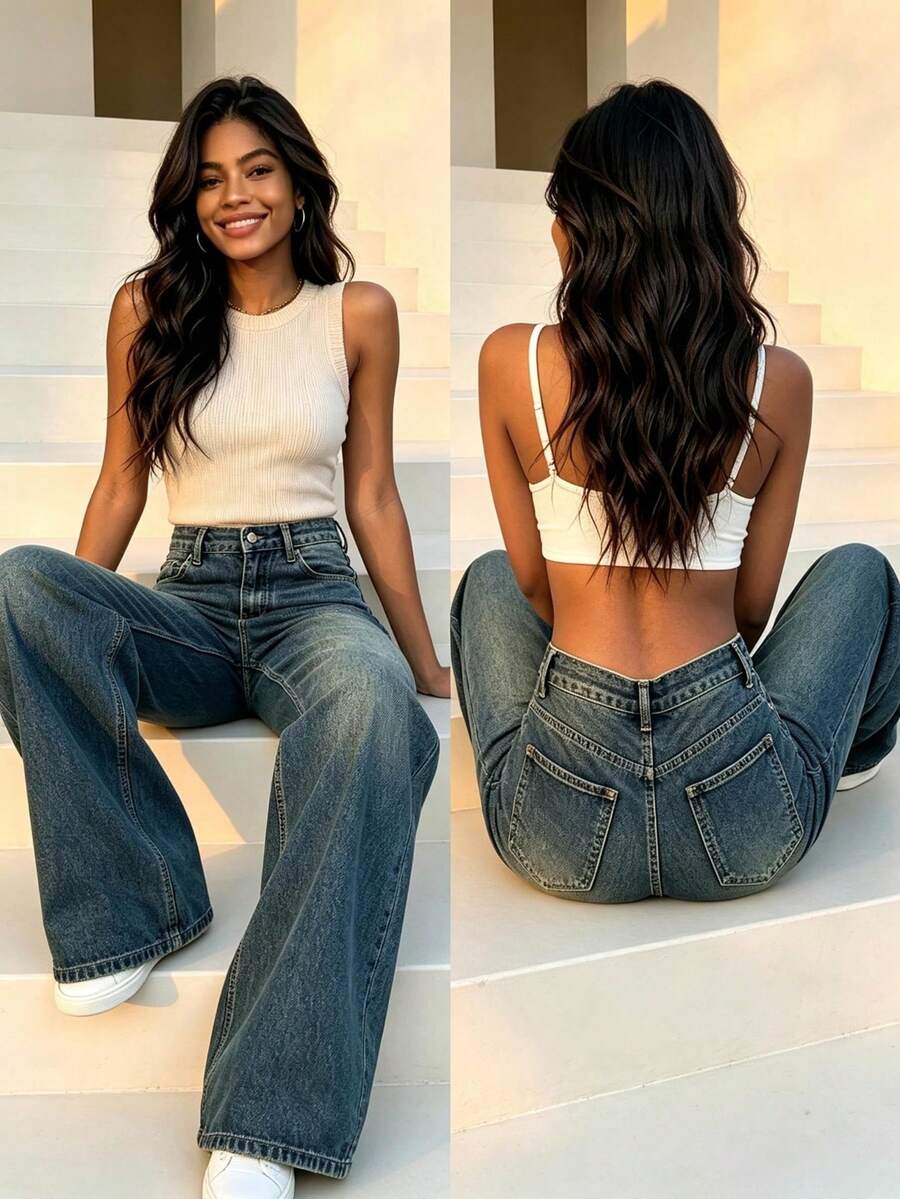 Women's high-waisted wide-leg jeans – product photo 28