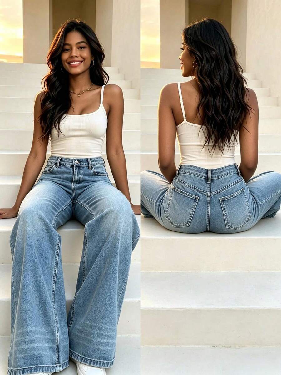 Women's high-waisted wide-leg jeans – product photo 31