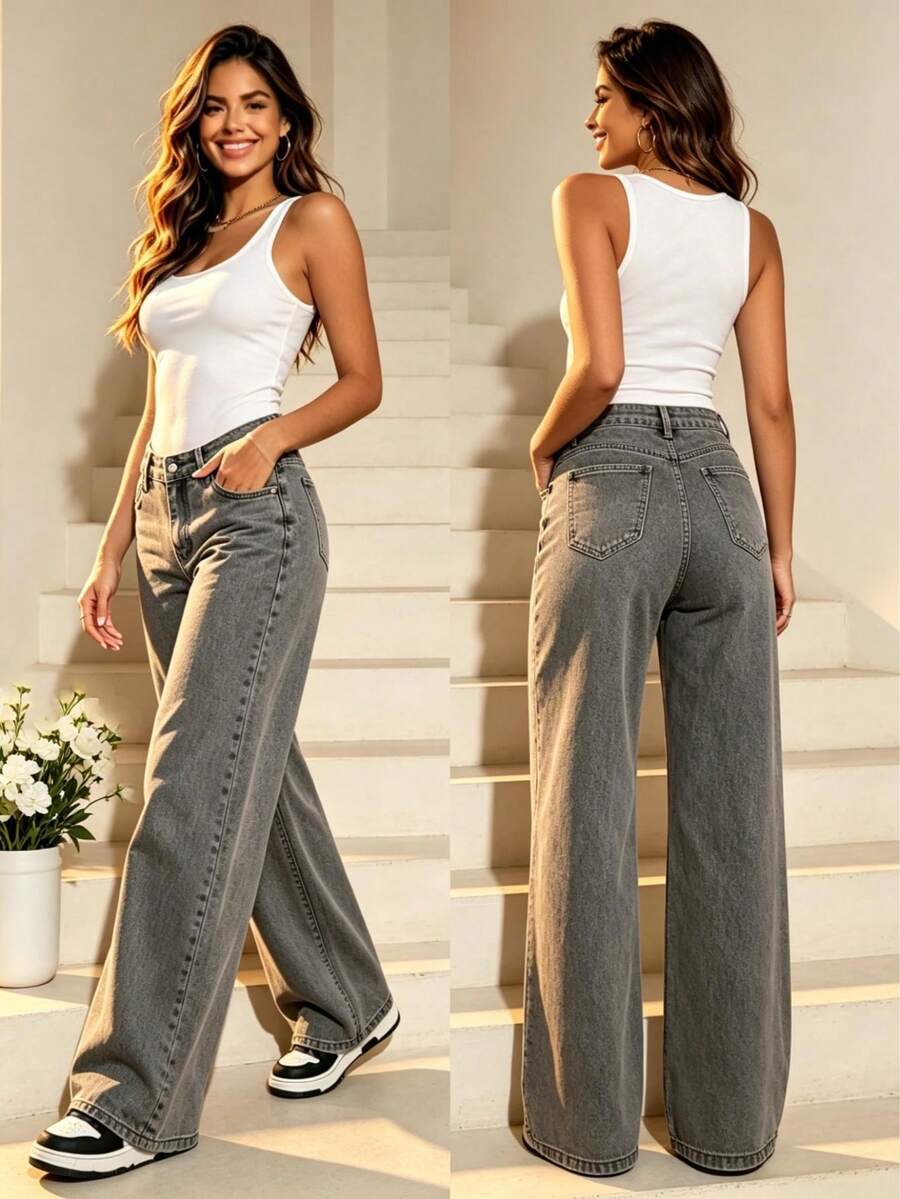 Women's high-waisted wide-leg jeans – product photo 25