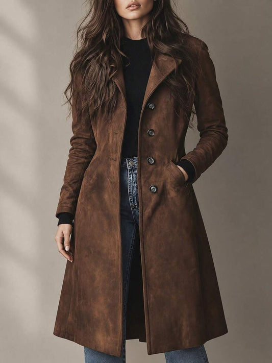 PureGlow Haven chocolate brown women's western-style long trench coat – view 1