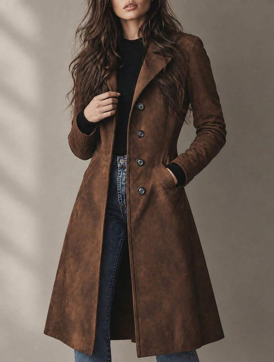 PureGlow Haven chocolate brown women's western-style long trench coat – view 2